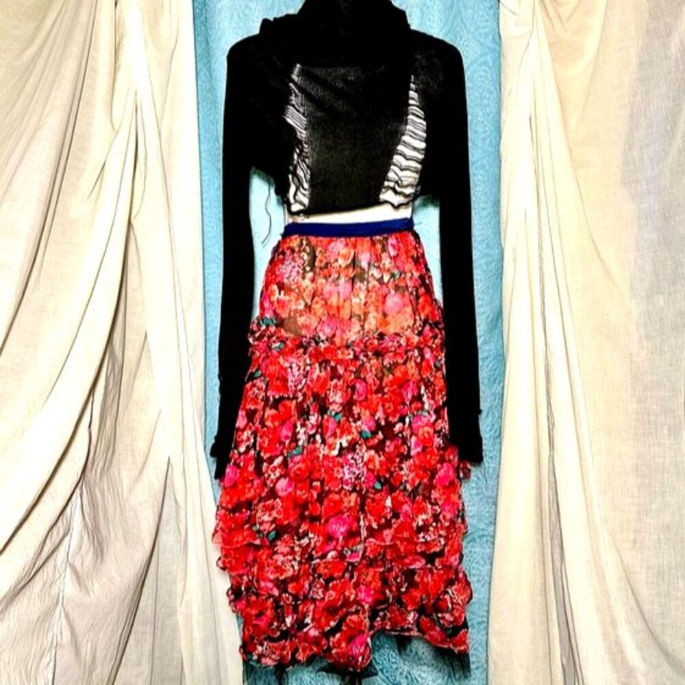 Handmade Tiered Silk Floral Skirt
